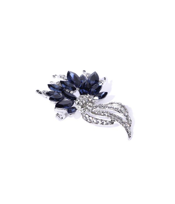 YouBella Jewellery Latest Stylish Crystal Unisex Floral Silver Plated Brooch for Women/Girls/Men (Silver)